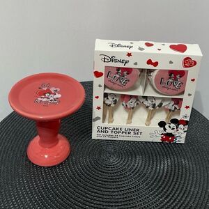Disney Mickey & Minnie Cupcake Liners & Toppers set of 48 and Cupcake stand NWT